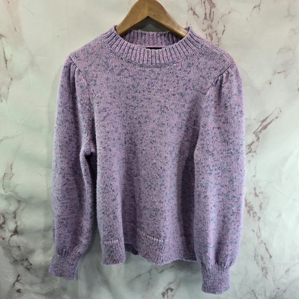 Talbots Sweater Womens Medium Purple Wool Blend Mock Puff Lilac Speckled Fleck